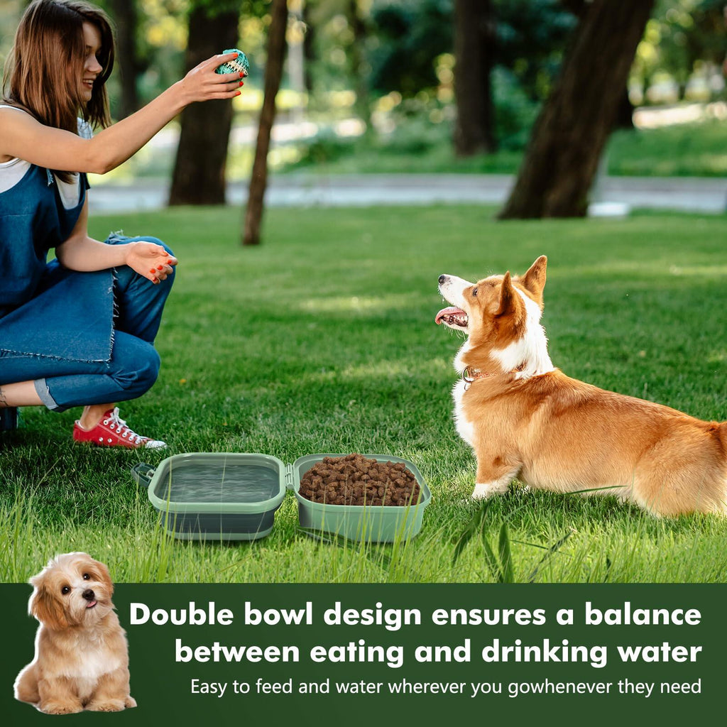 Collapsible Dog Bowl w/ Lid Travel Food Water Bowl 2-in-1 Portable 60oz
