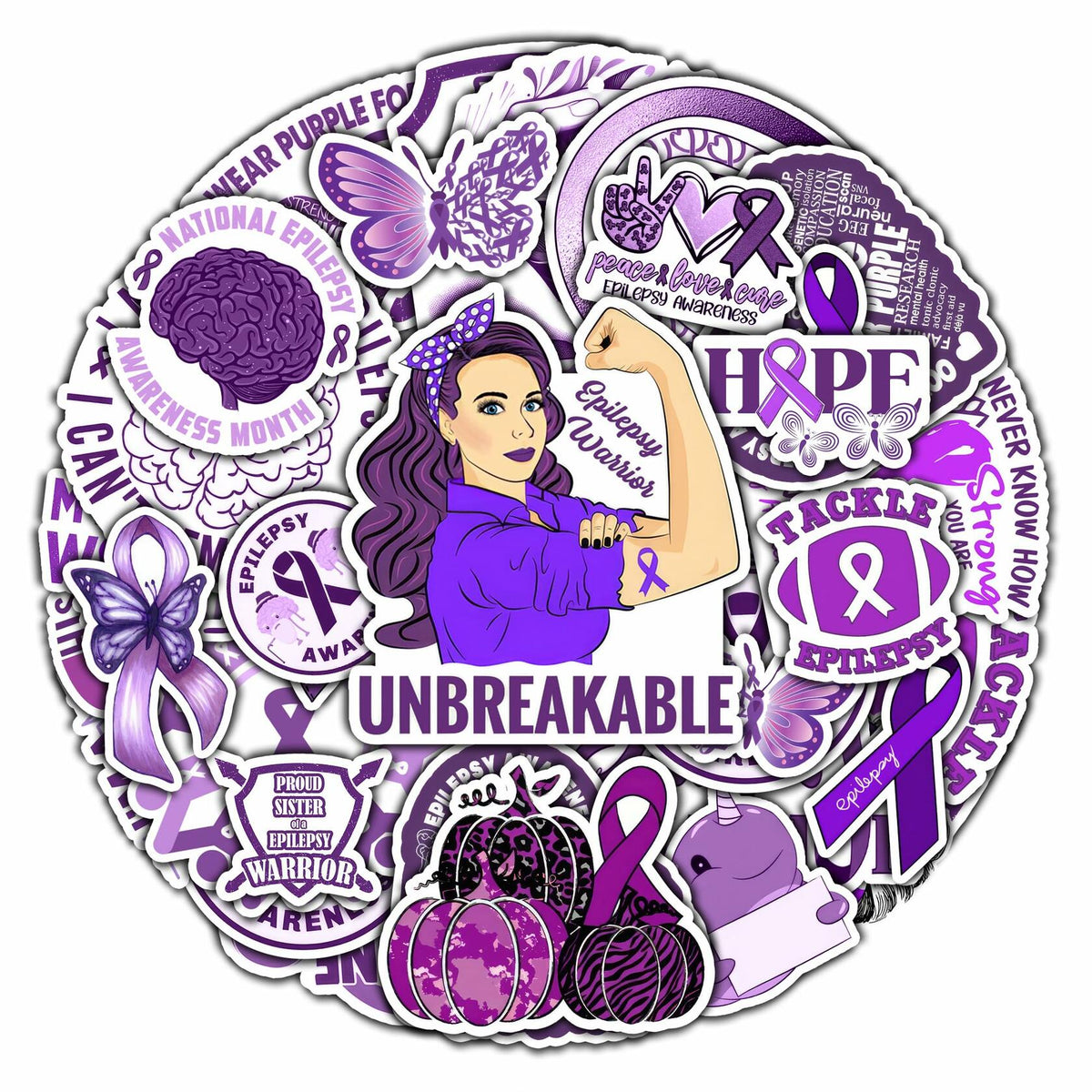 BIGZORO 50PCS Epilepsy Awareness Stickers Ribbon Vinyl Decals Waterproof