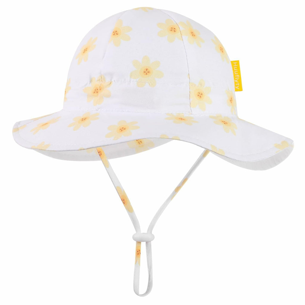Huuflyty Baby Girl Adjustable Sun Hat Wide Brim UPF 50+ Floral Khaki Size 6-24M
