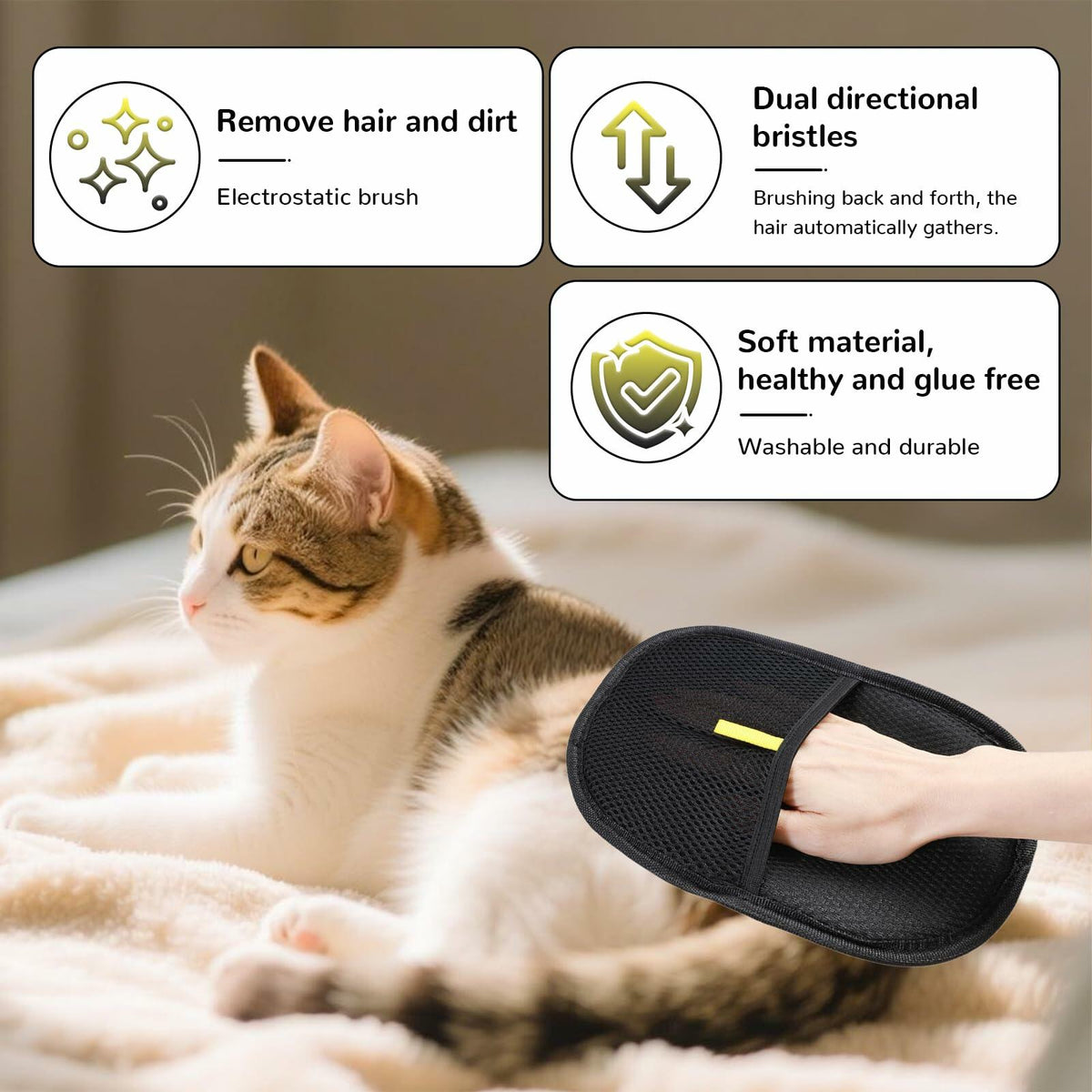 Generic Pet Hair Remover Glove 4-in-1 Brush 17in Handle Black Ergonomic Grip