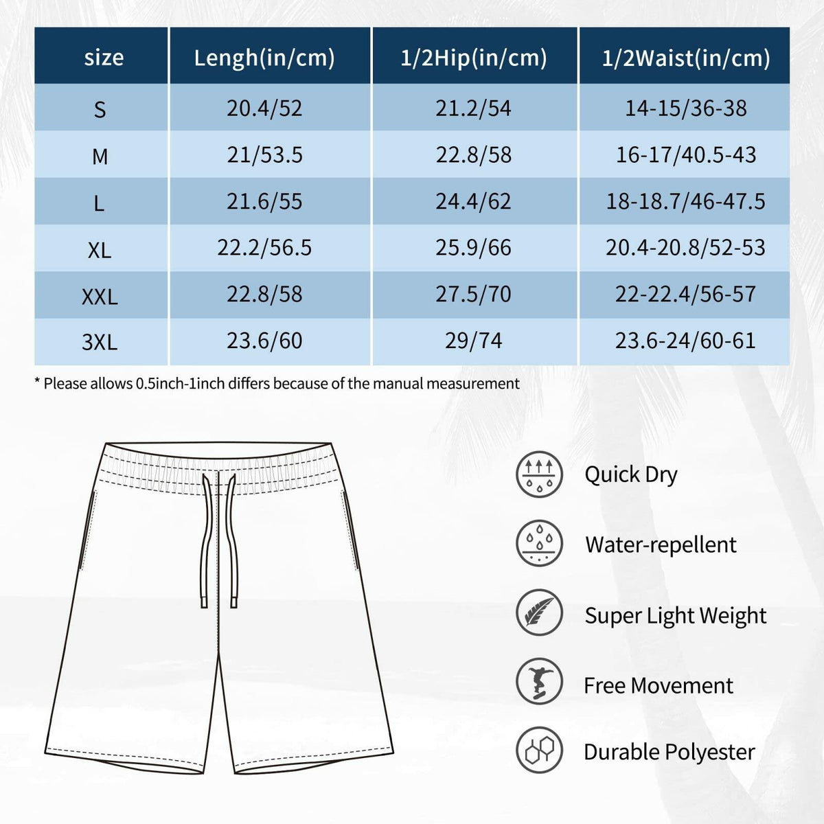 SolAzul Men’s Quick Dry Swimming Trunks Board Shorts Mesh Lining Pockets XL