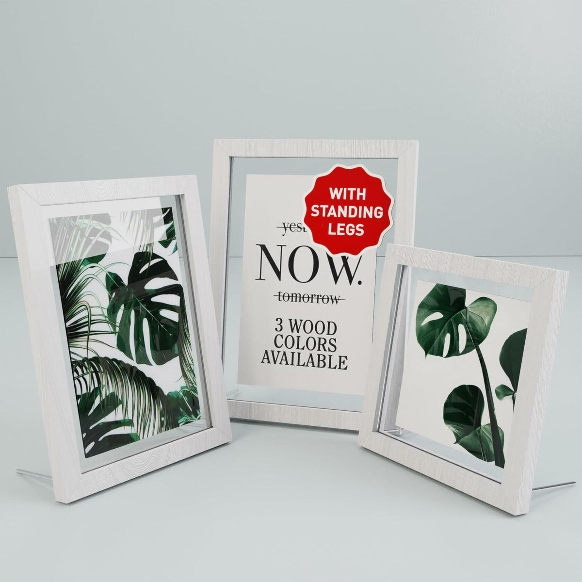 Glass Floating Frames 3 Pcs - Two Sided Square Frames with UV Protection