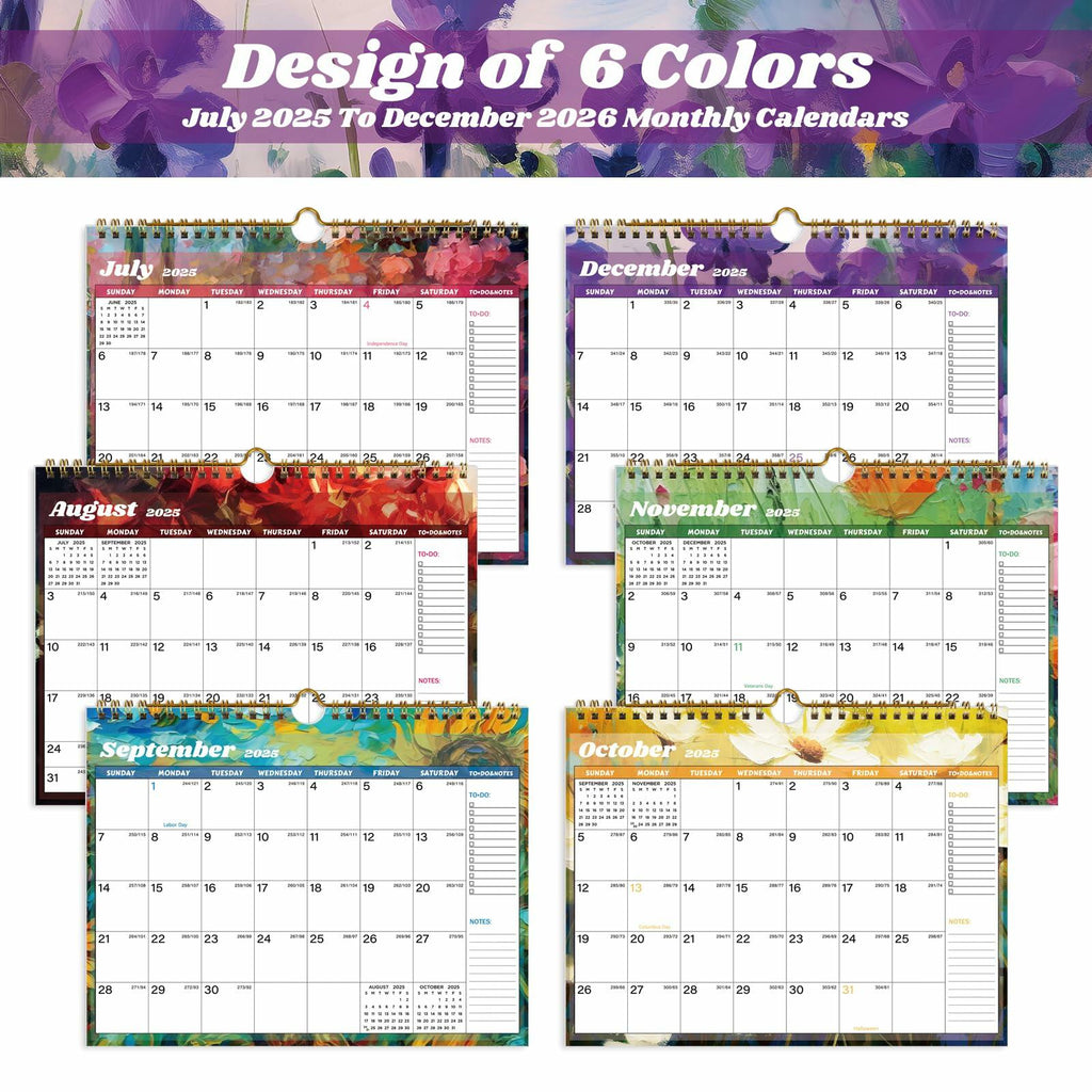 XISIDO 18-Month Wall Calendar 2025-2026 11x8.5 Flower Julian Dates