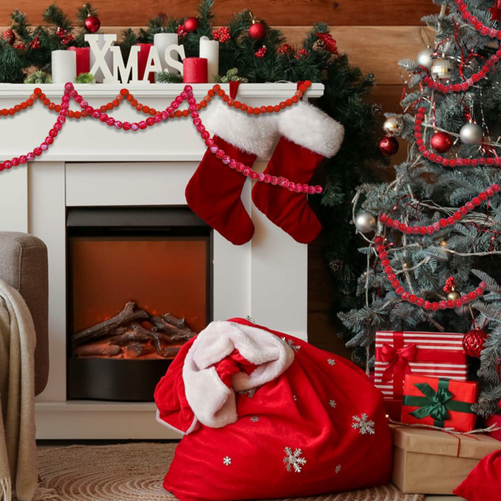 13ft Christmas Wood Bead Garland Red White Wooden Beads Xmas Tree Decor