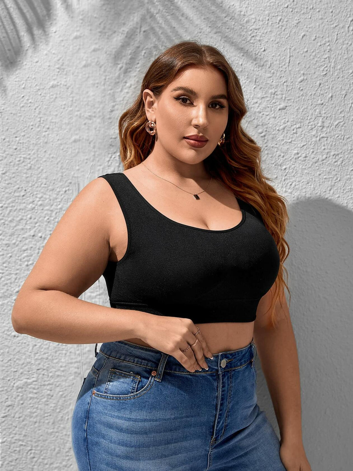 WDIRARA Women's Plus Size Bralette Scoop Neck Crop Cami Top Bra Blue 3XL