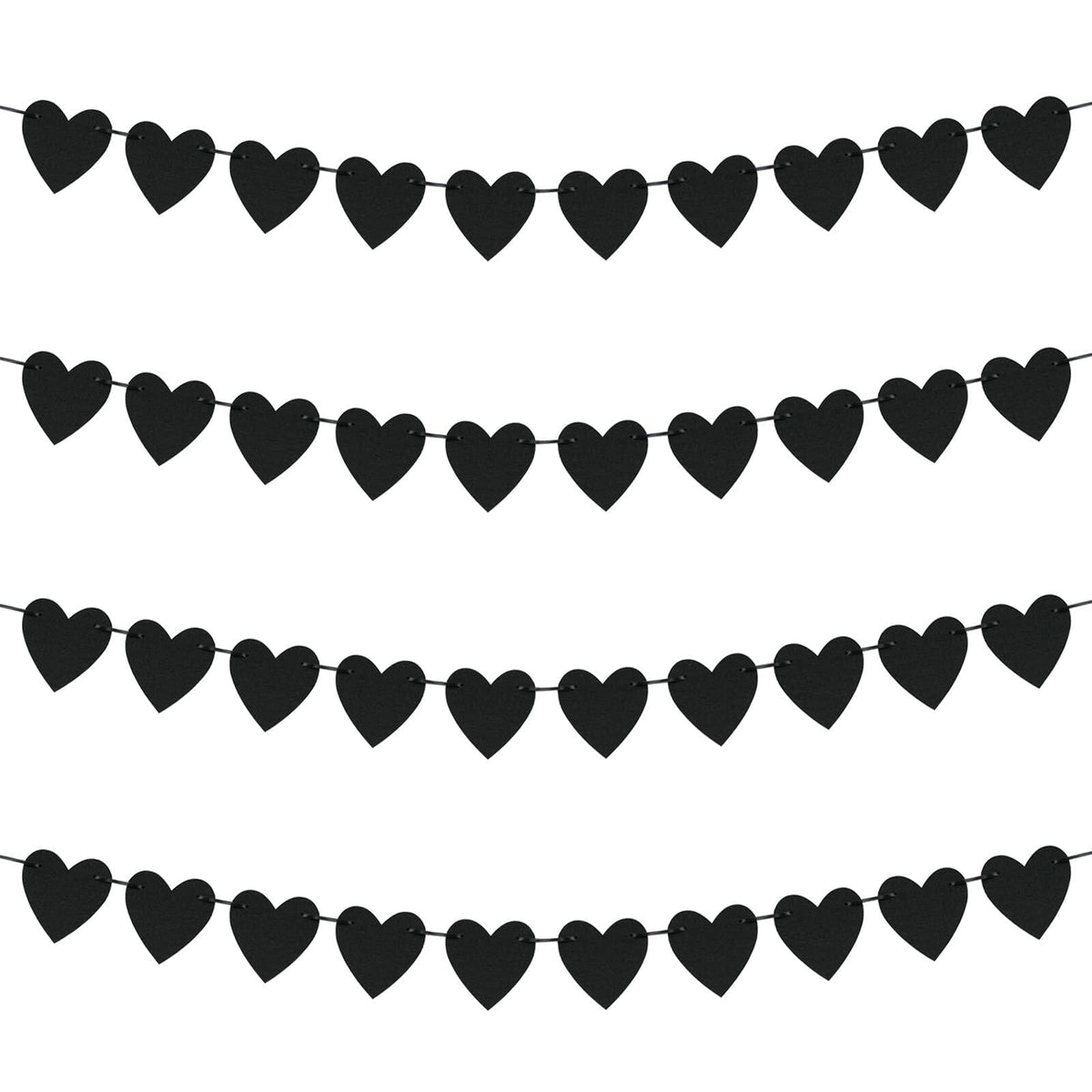 Guzon 4 Sets Black Heart Felt Banners Gothic Wedding Valentine Party Decor