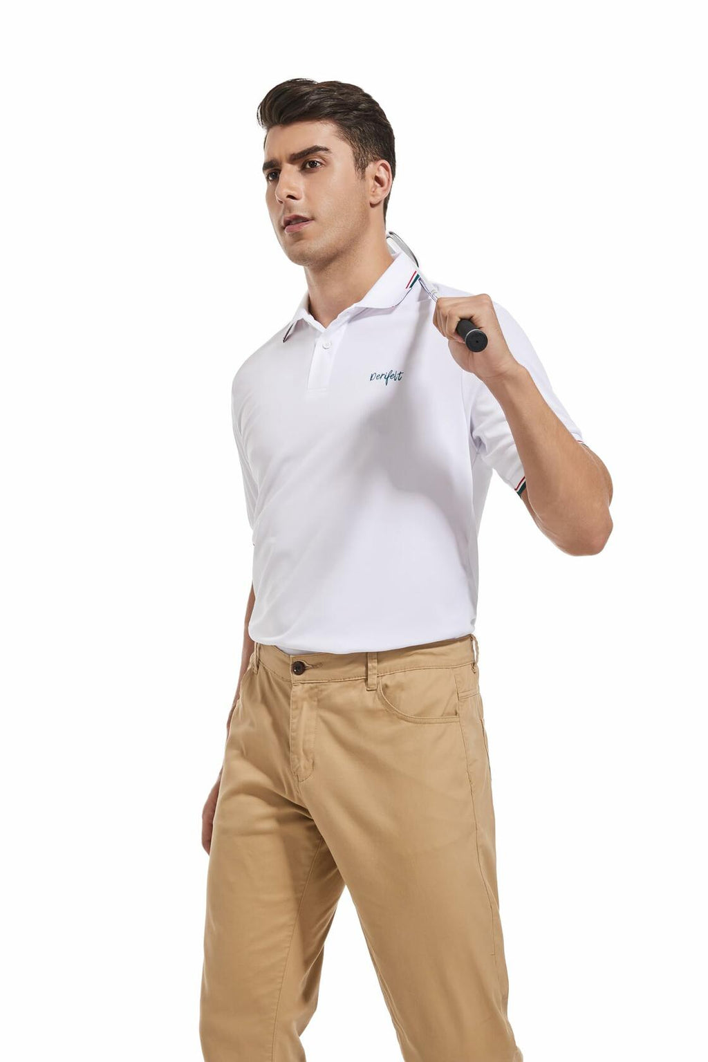 Derifelt Mens Moisture Wicking Polo Shirt White Striped Size XX-Large