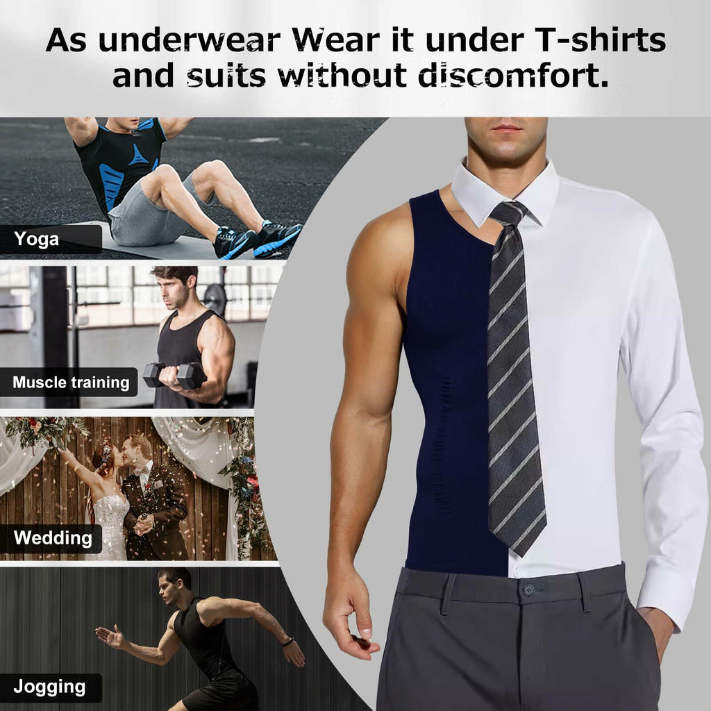 Casey Kevin Sleeveless Gynecomastia Compression Shirt Body Shaper Navy Blue XL