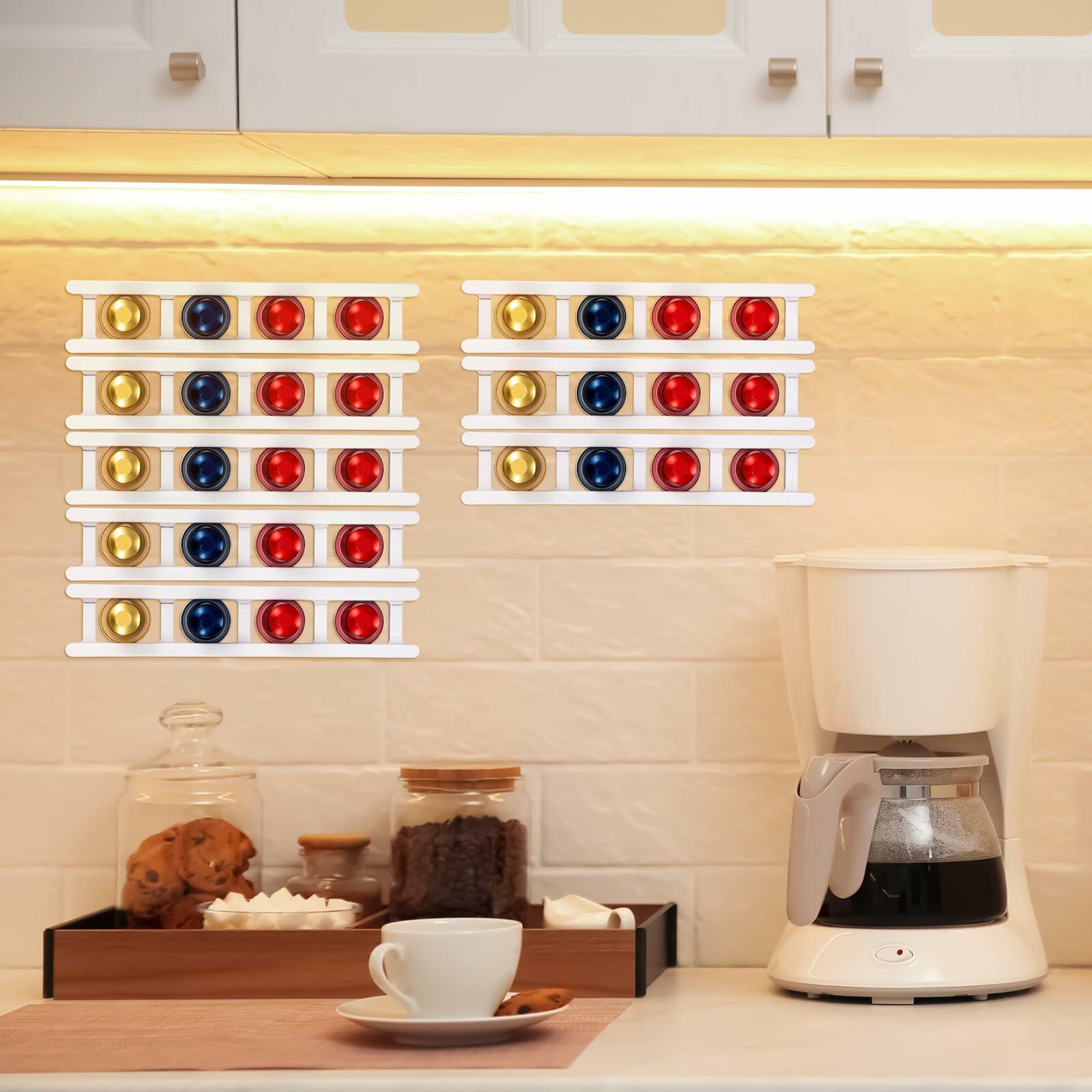 Threehoney Adhesive Coffee Pod Holder 8 Pack Holds 20 Capsules Wall Mount