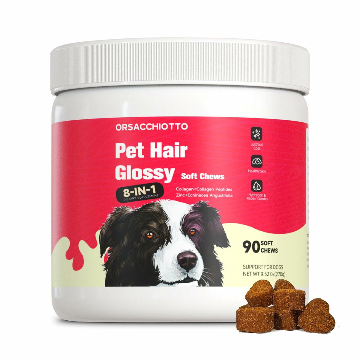 BestBy11/25 Orsacchiotto Collagen Dog Chews Beef Flavor 90 Count Itch Relief