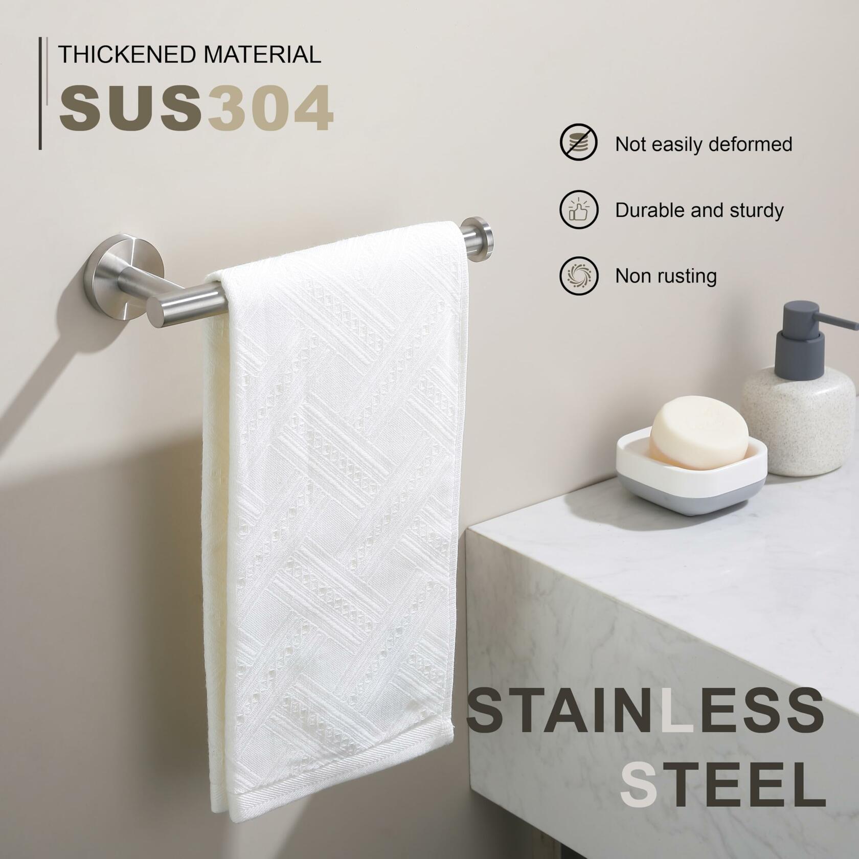 TASTOS Hand Towel Holder Brushed Gold Stainless Steel Wall Mounted 9in