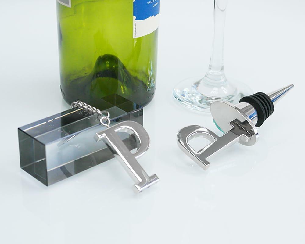 Lutong Letter Gift Set Key Ring Bottle Stopper Silver 2pc