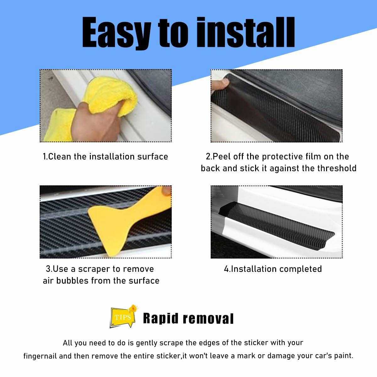 povtii Car Door Sill Protector 4 Pcs Carbon Fiber Anti Scratch Black