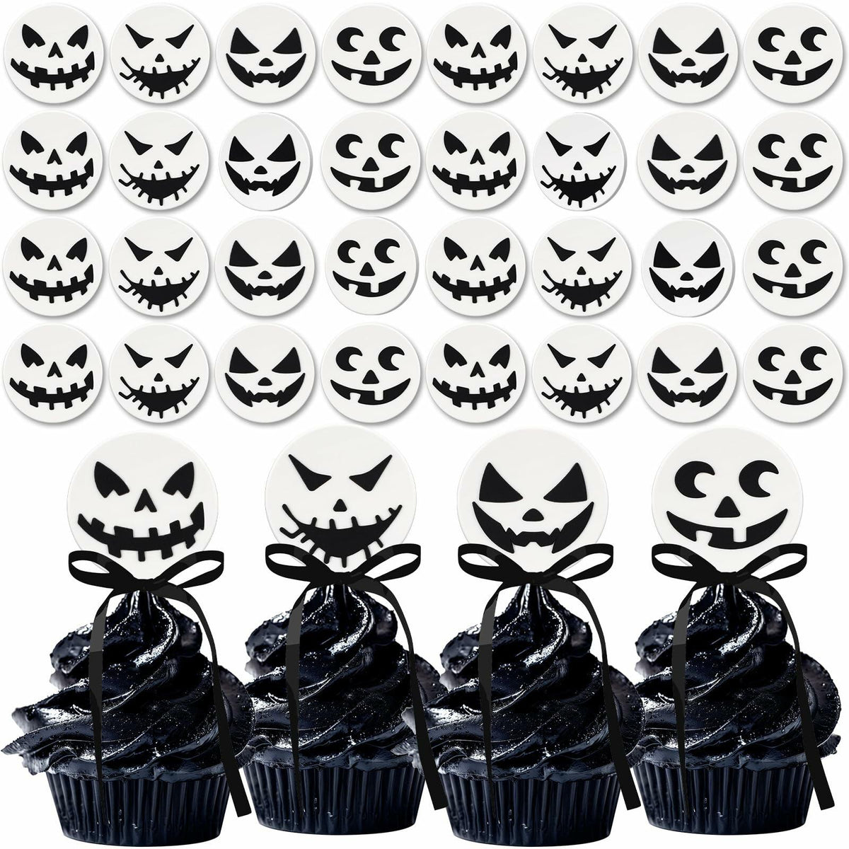 Amyhill Halloween Ghost Cupcake Toppers Rings 48 Pack Party Supplies