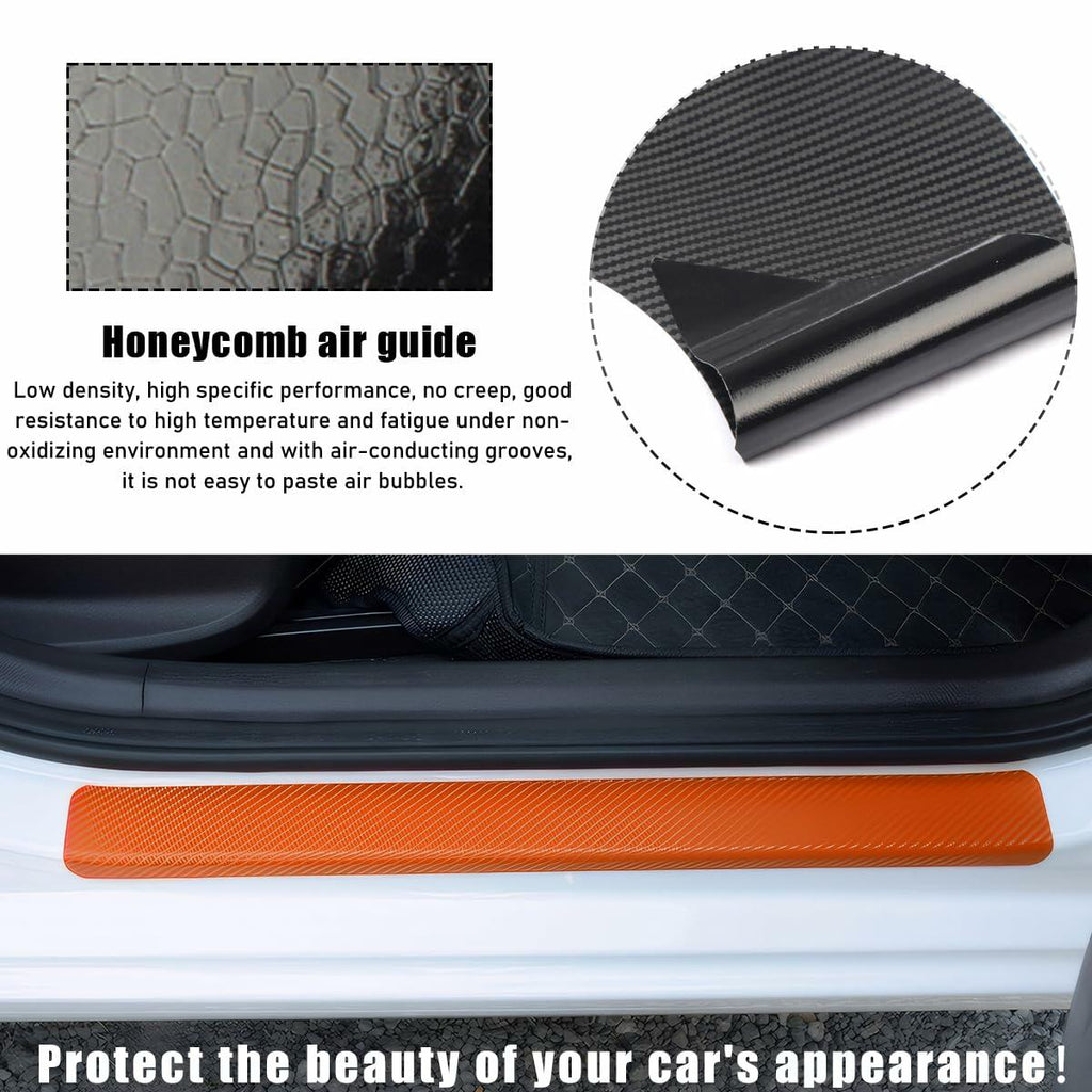 povtii Car Door Sill Protector 4 Pcs Carbon Fiber Anti Scratch Black
