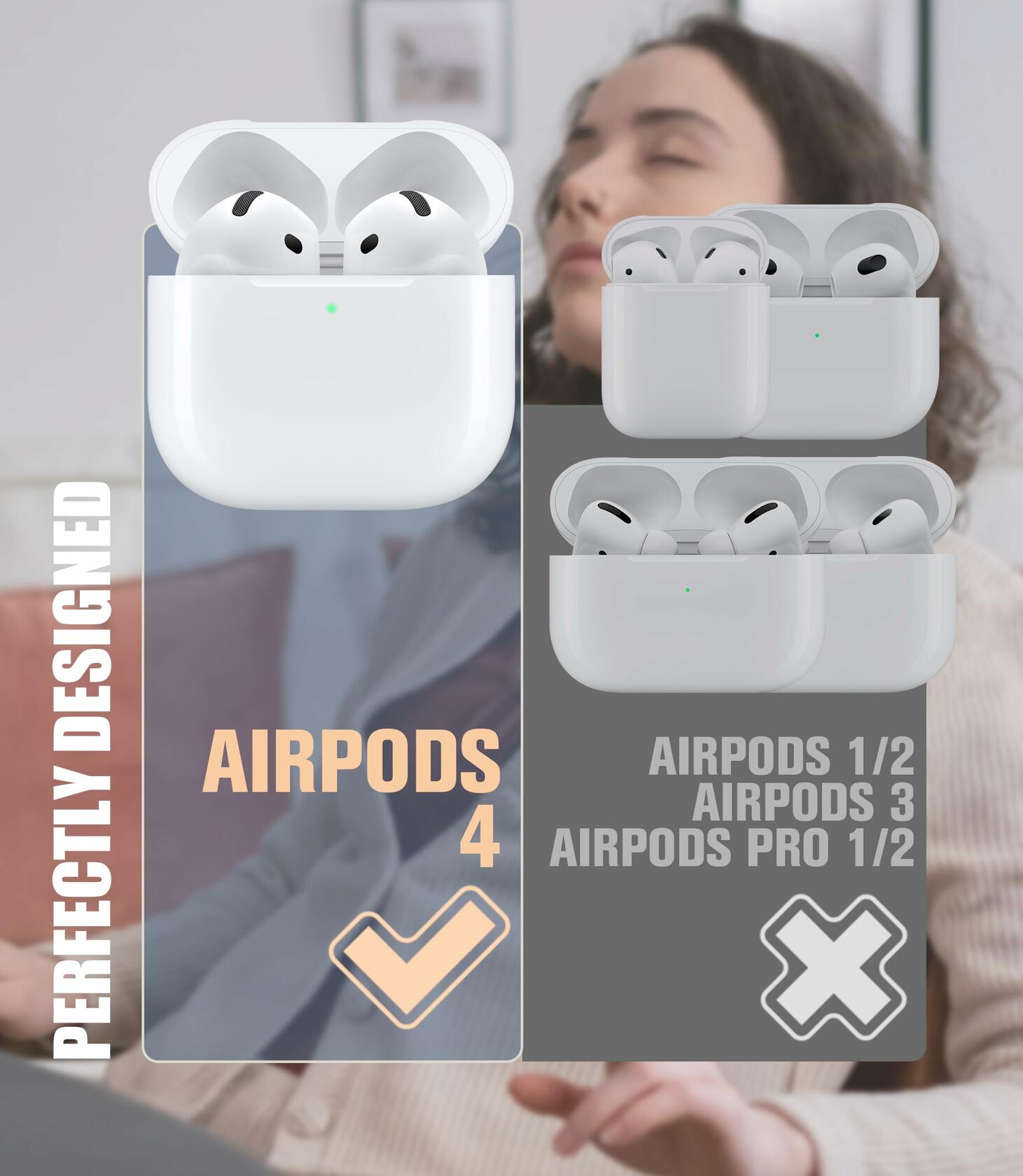 Seltureone AirPods 4 Case Soft Silicone Shockproof w/ Keychain Black