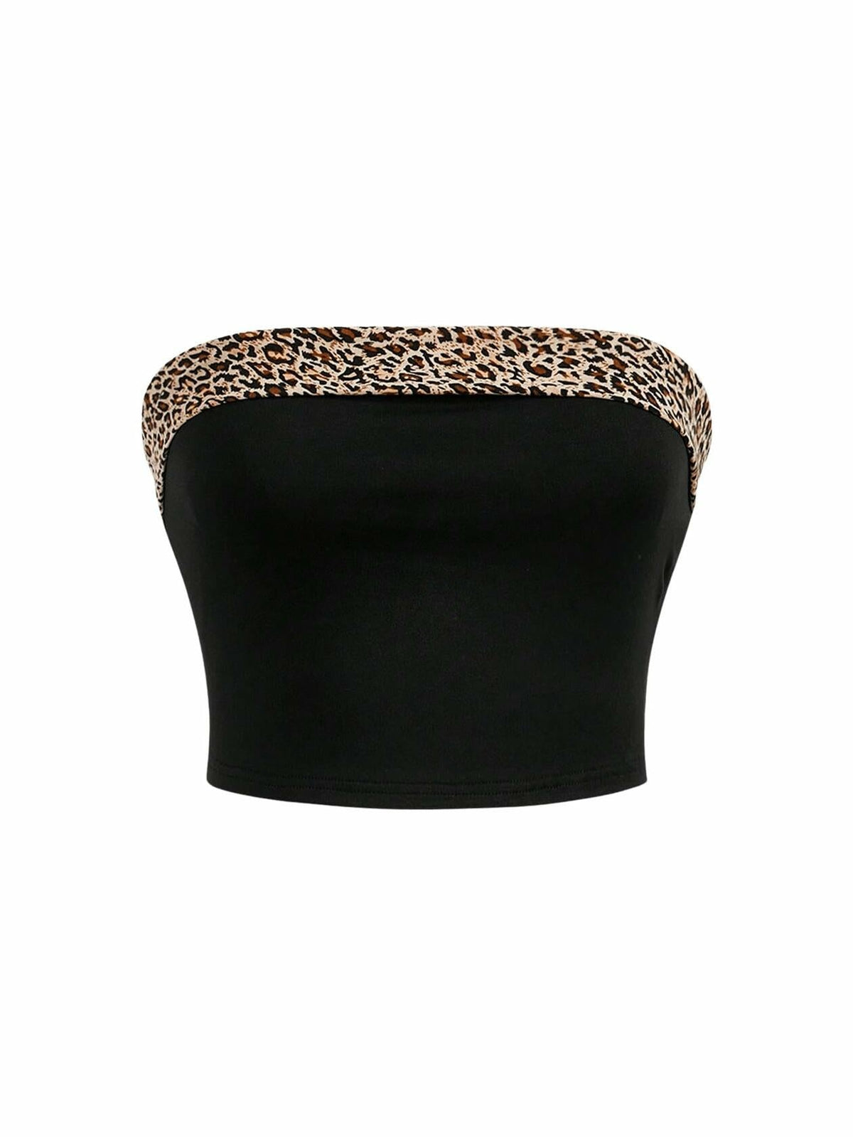 BEAUDRM Women's Leopard Crop Tube Top Strapless Sleeveless Black Size L