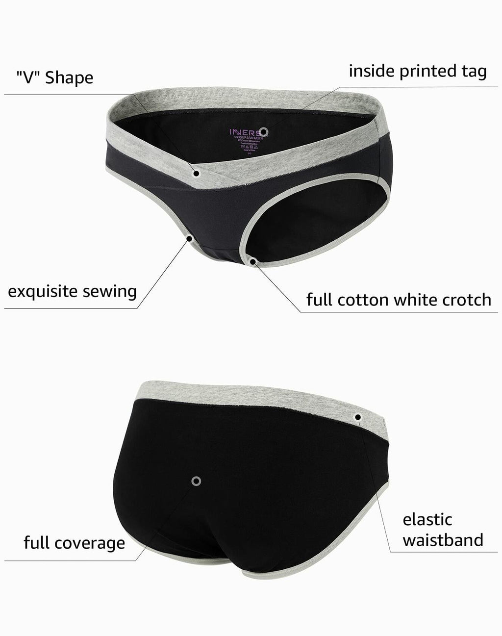 INNERSY Women's Maternity Underwear Cotton Soft Breathable 5 Pack Black Size S