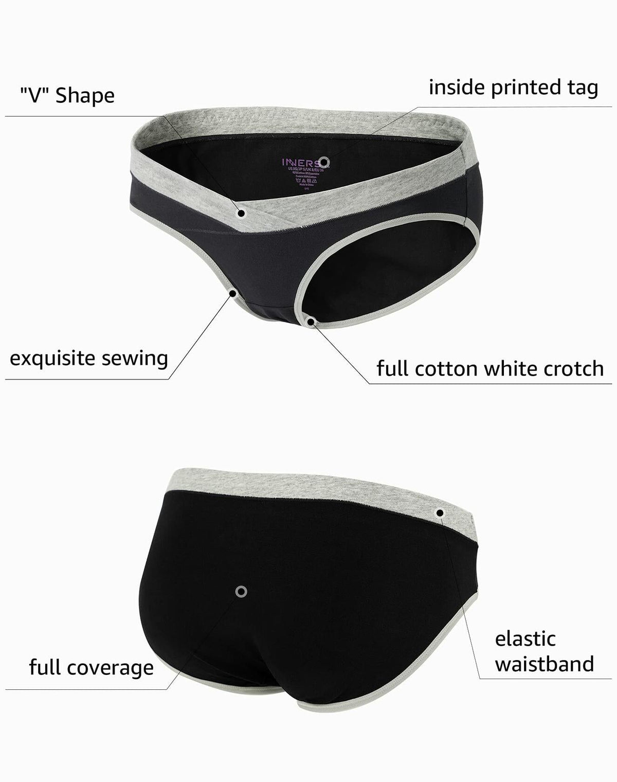 INNERSY Women's Maternity Underwear Cotton Soft Breathable 5 Pack Black Size S