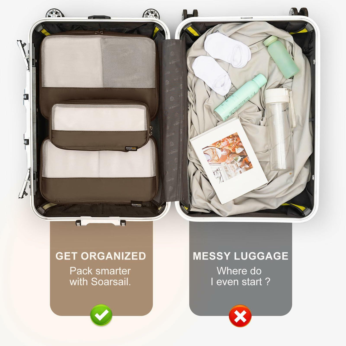 SOARSAIL Compression Packing Cubes 6 Pack Travel Organizer Charcoal Gray