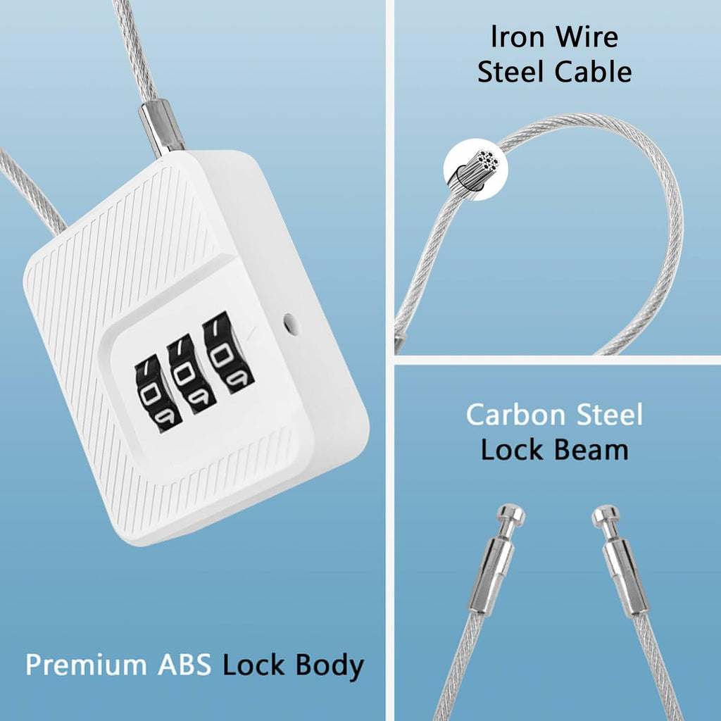 Coipdfty 3-Digit Combination Lock Flexible Steel Cable Waterproof White 1 Pack