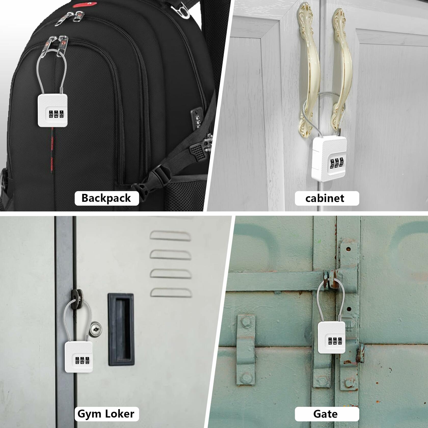 Coipdfty 3-Digit Combination Lock Flexible Steel Cable Waterproof White 1 Pack