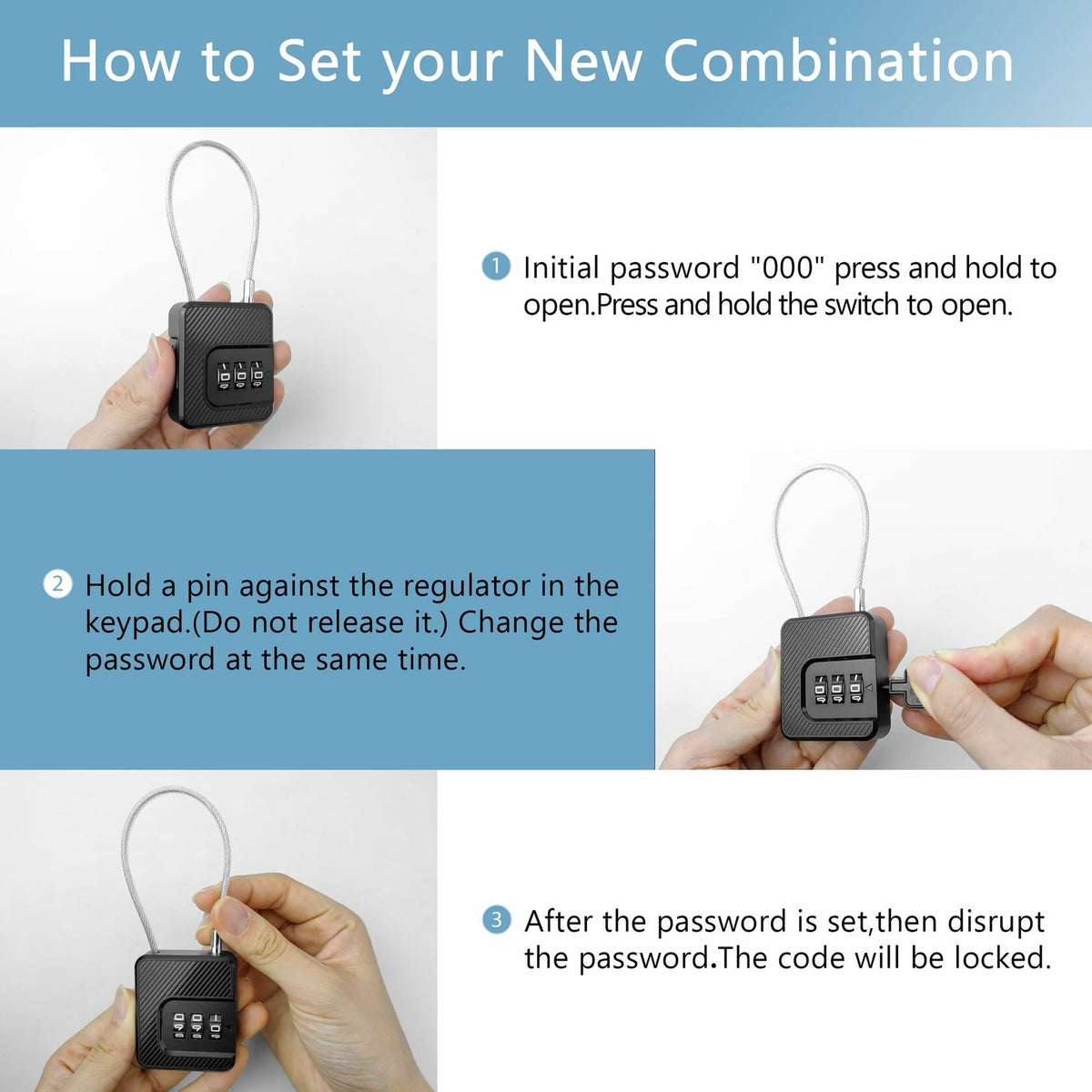Coipdfty 3-Digit Combination Lock Flexible Steel Cable Waterproof Black 2-Pack