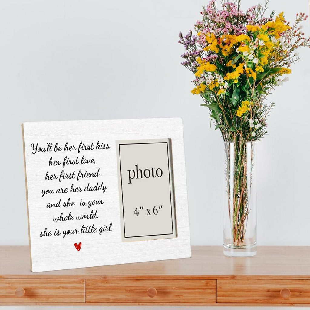 QZJ New Dad Wood Picture Frame Girl Dad Gifts 4x6 Inch Multicolour