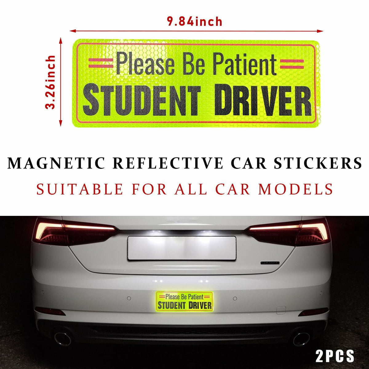 Yourkar 2PCS Magnetic Student Driver Reflective Car Safety Warning Stickers