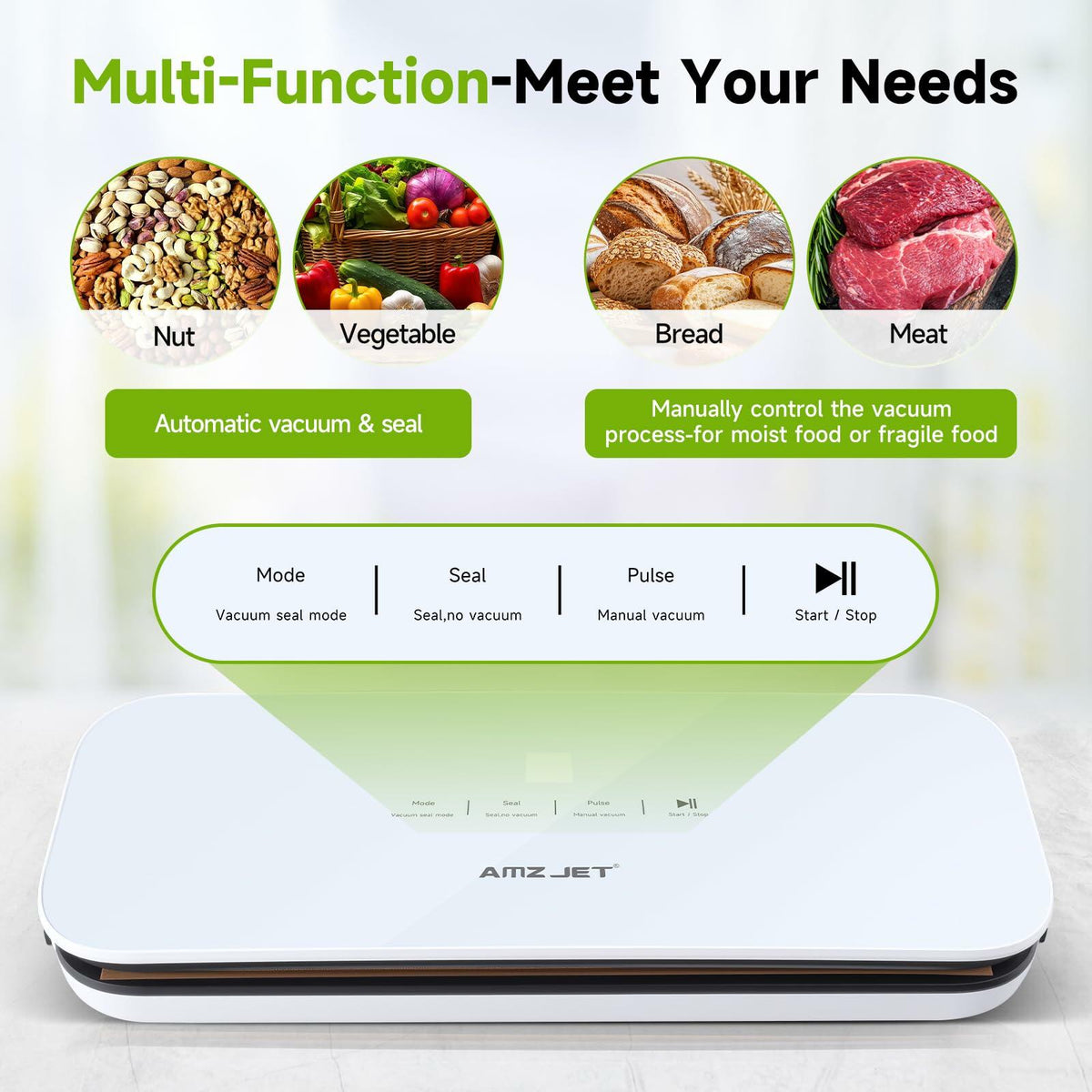 Amz Jet Vacuum Sealer Food LED Touch Digital White 50 Bags Included