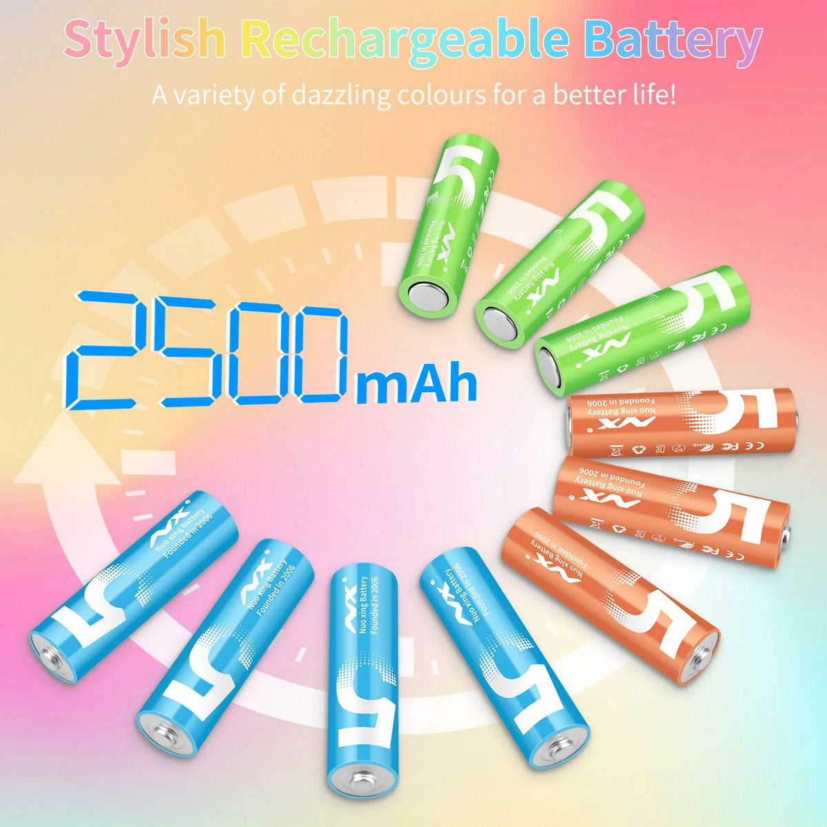 Aolcev AA 2500mAh 1.5V Alkaline Batteries 10 Pack Multicolor