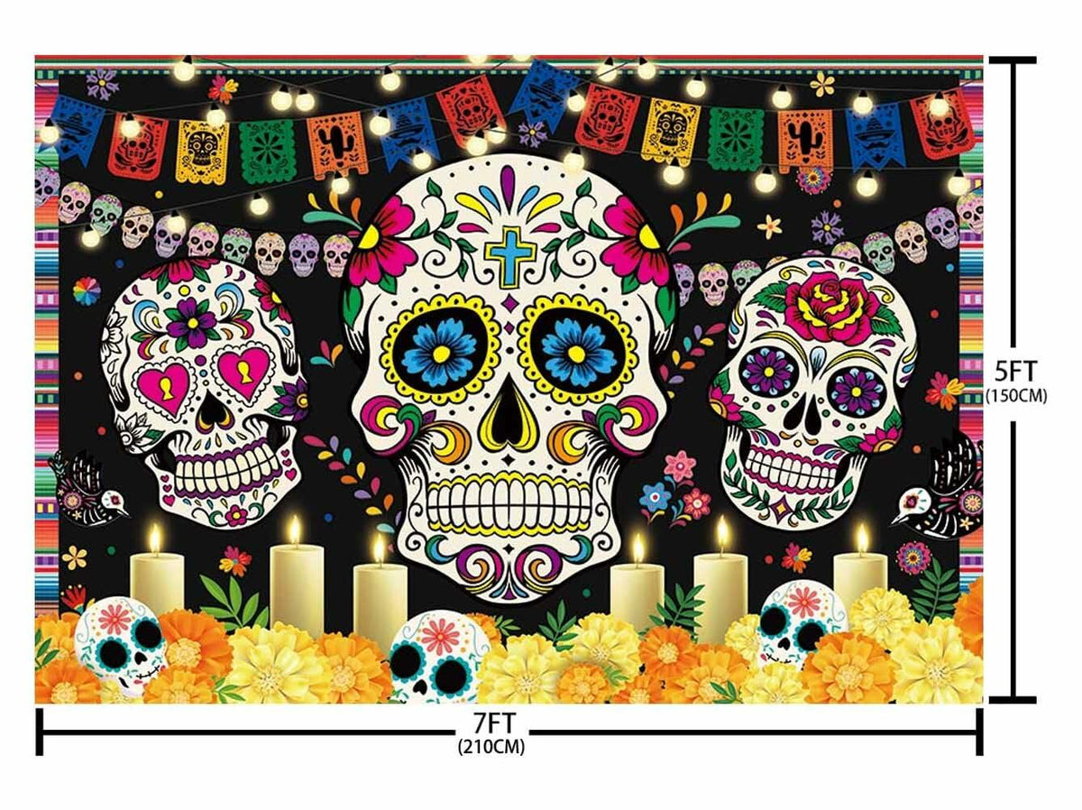 AIBIIN Day of The Dead Backdrop 7x5ft Red Black Mexican Sugar Skull
