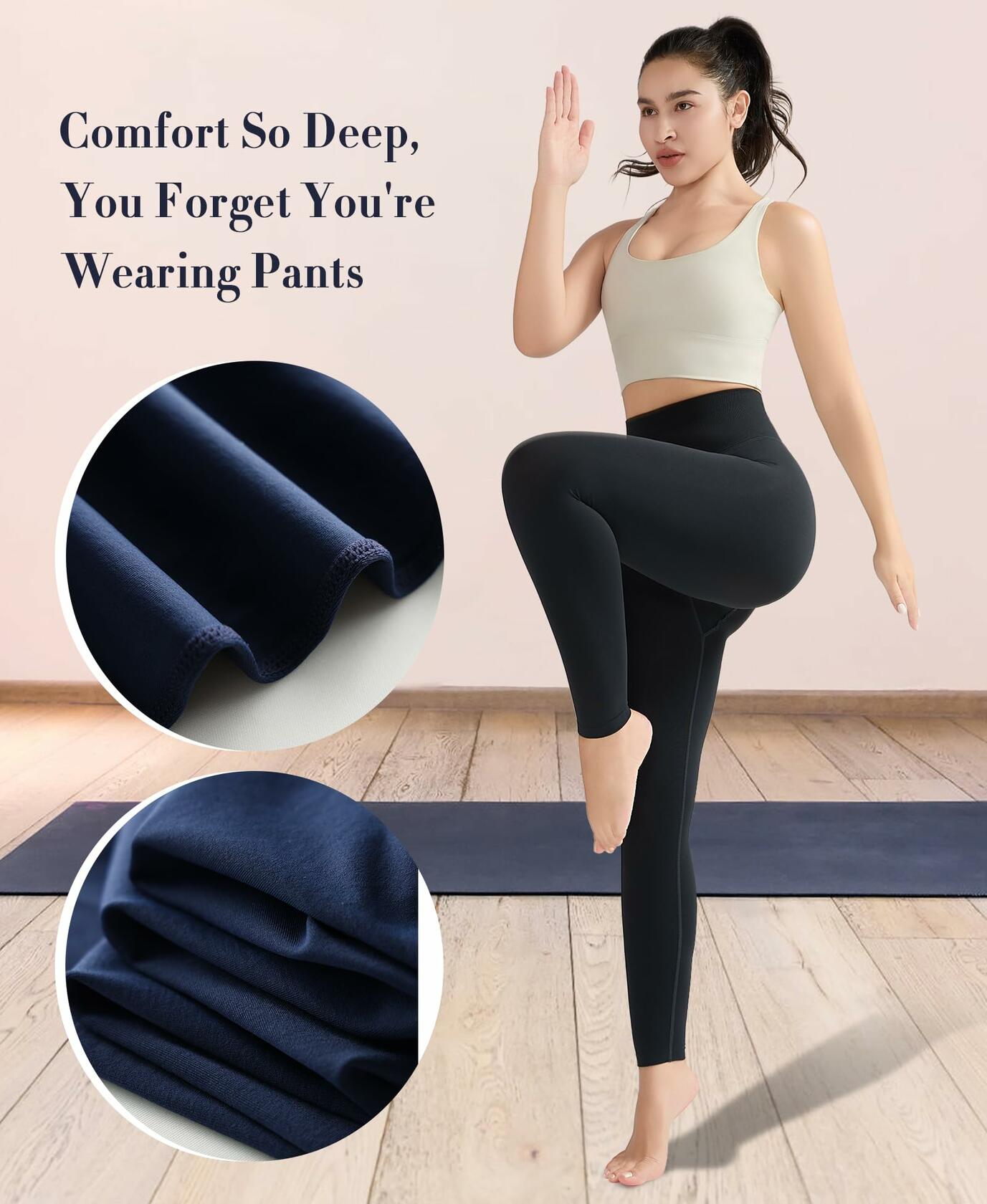 LUMIVAE High Waisted Tummy Control Butt Scrunch Leggings Naval Academy Size M