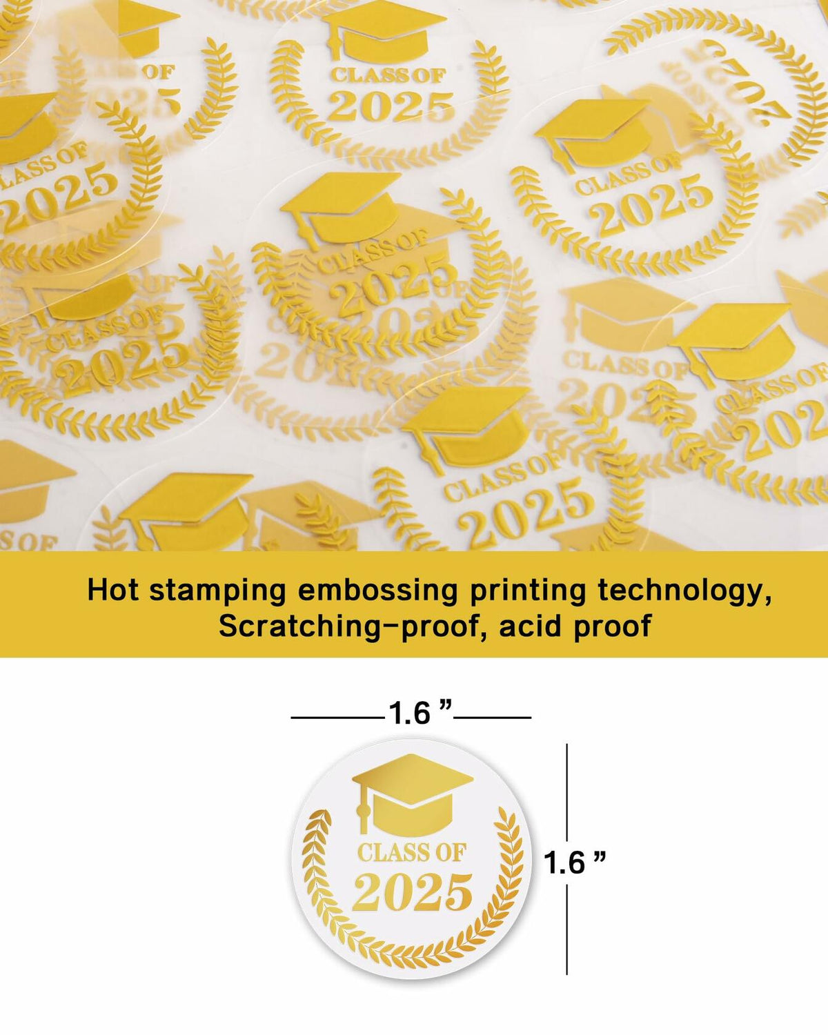 Lollutdotu 100PCS Graduation Stickers Class of 2025 Gold Foil Seals 1.6 inch