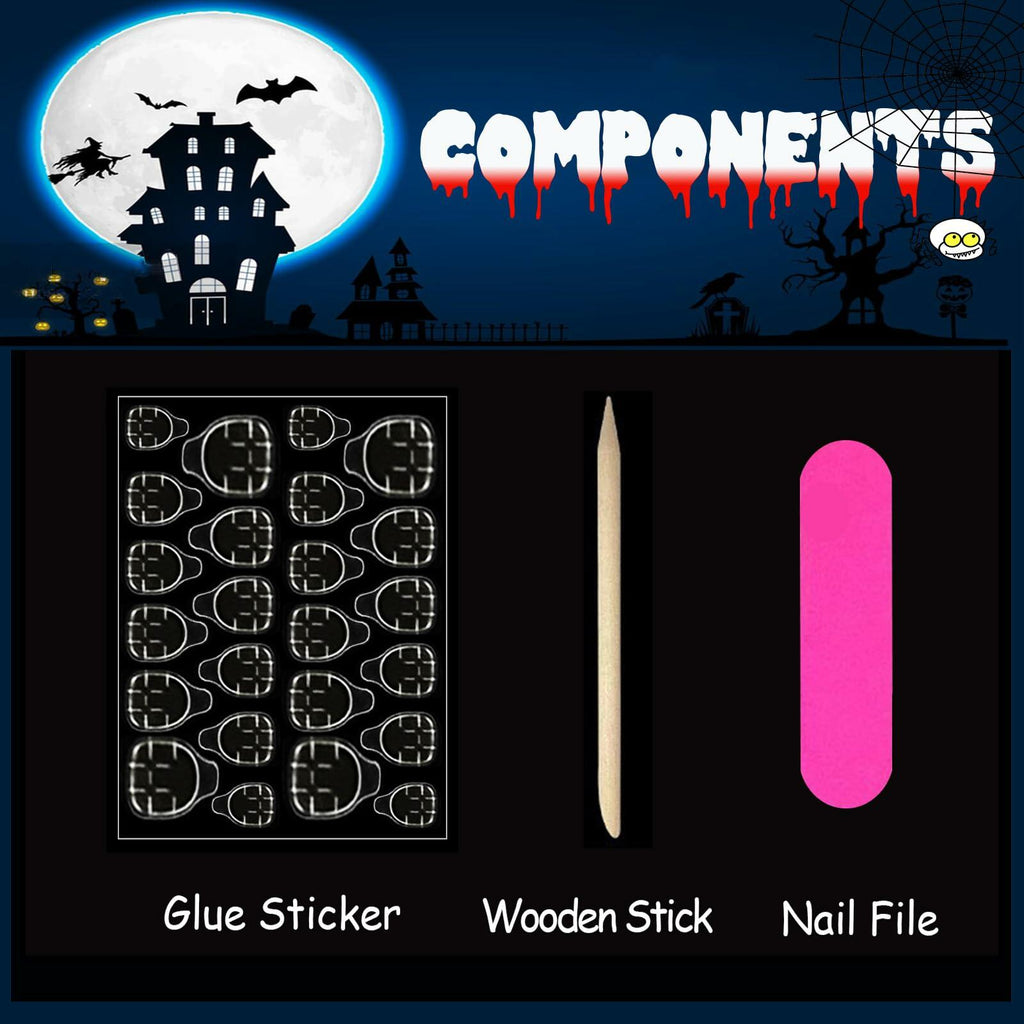 HPYFOI Halloween Press On Nails Long Coffin Black White Ghostface 24Pcs