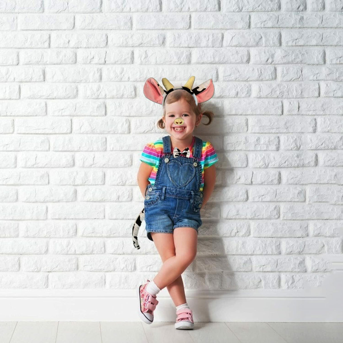 JIALWEN Cow Animal Costume Set 4Pcs Ears Nose Bowtie Tail Unisex White Size