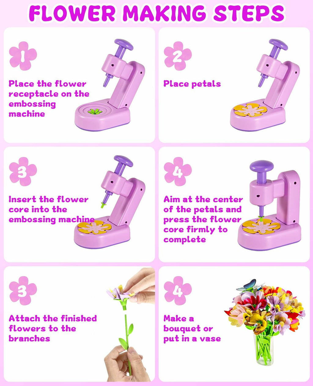 Maylatte Fabric Flower Bouquets DIY Craft Kit for Girls Ages 4-8 with Box