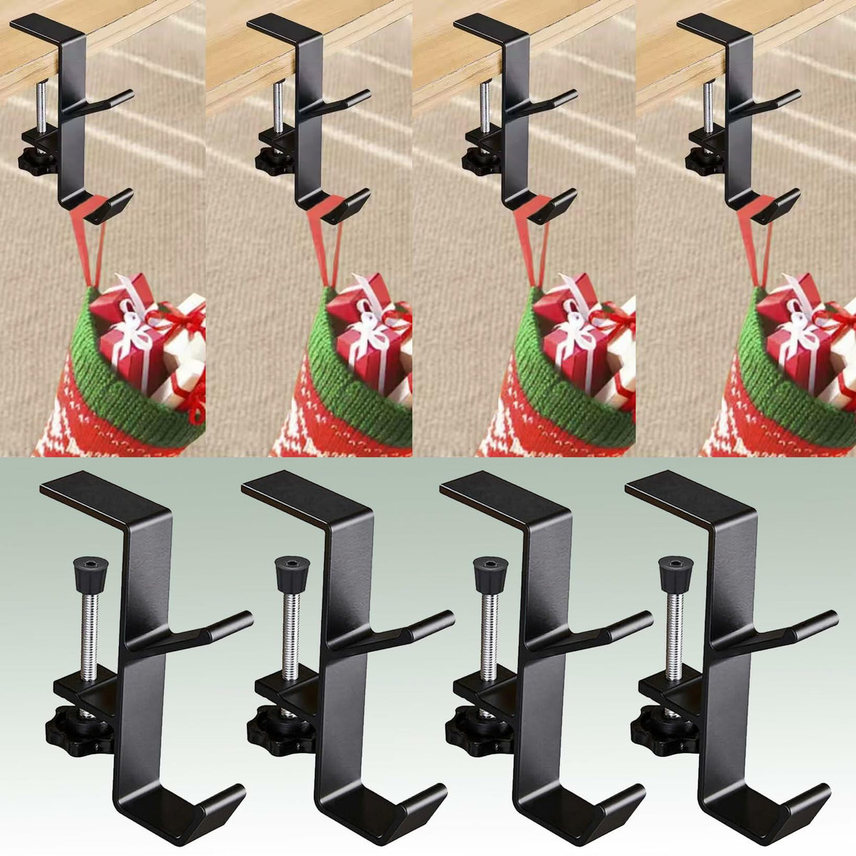 XTSJGZ 4 Pack Christmas Stocking & Garland Hangers Adjustable Black
