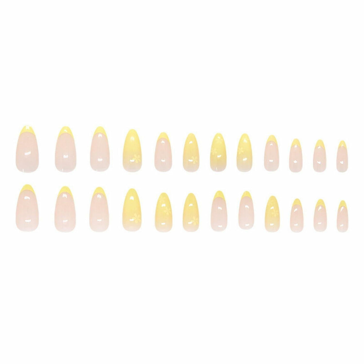 Almond Press On Nails Medium Glossy Flower French Tip Fake Nails 24pcs