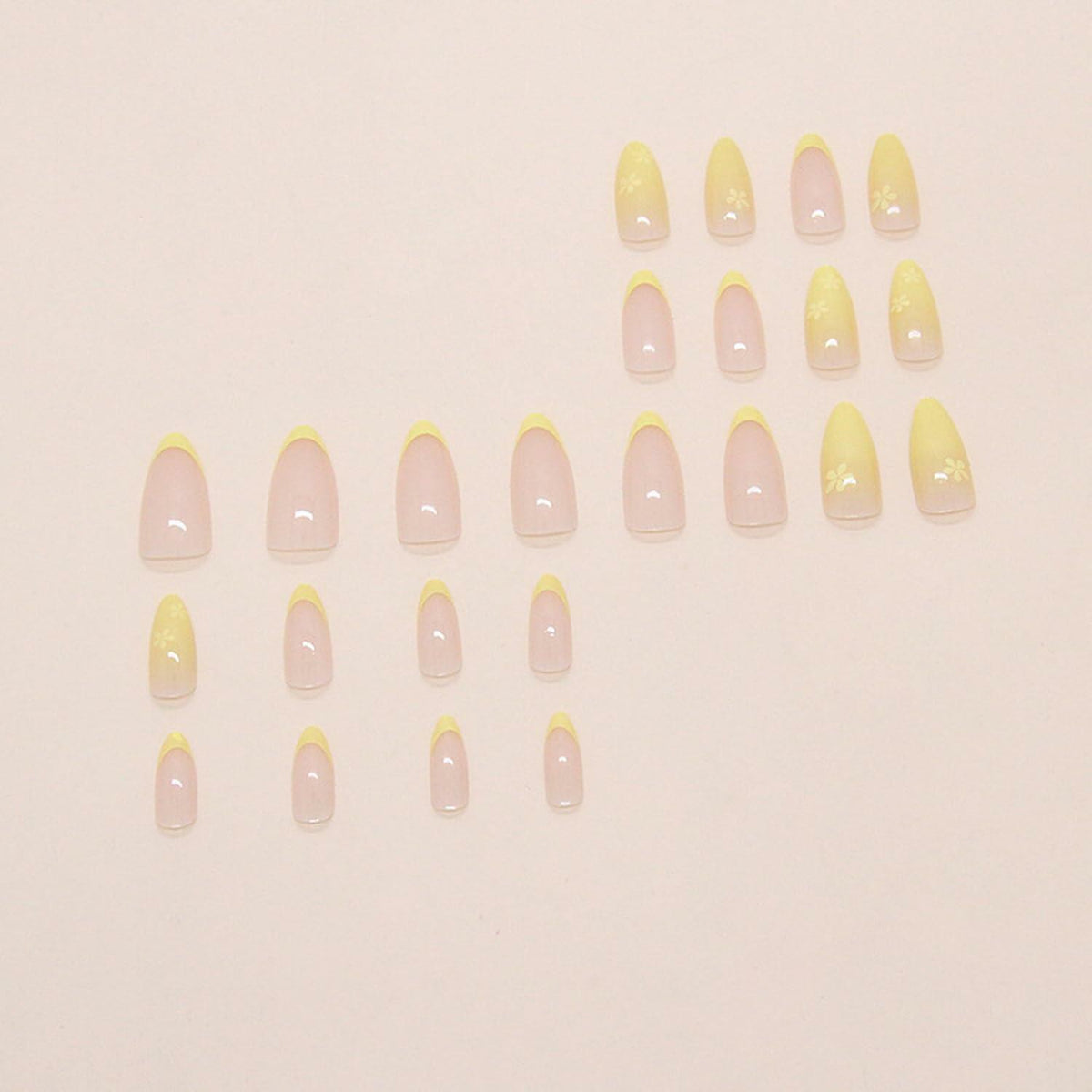 Almond Press On Nails Medium Glossy Flower French Tip Fake Nails 24pcs
