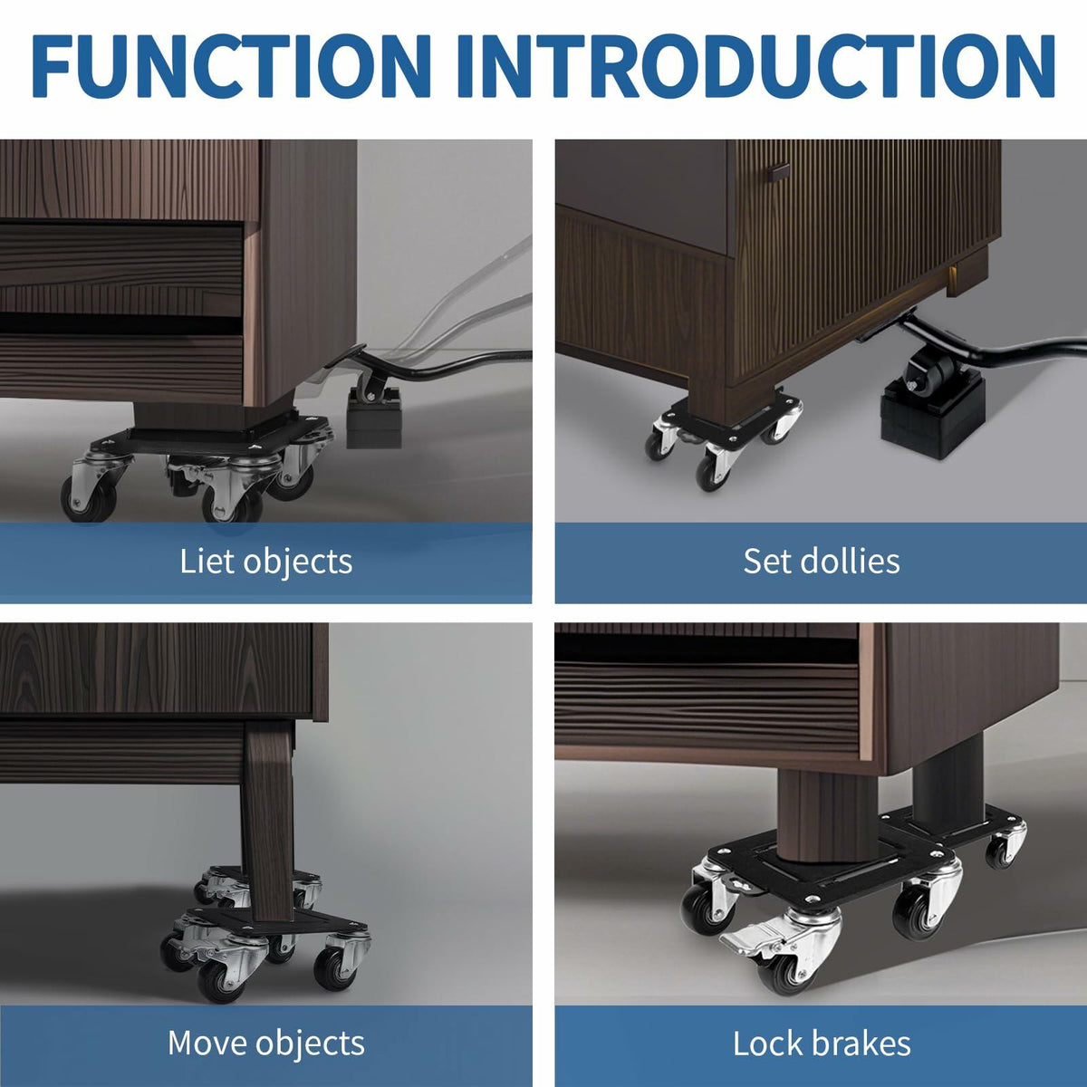 Heavy Duty Furniture Movers 4 Wheels 2000lbs Load Capacity Black Set