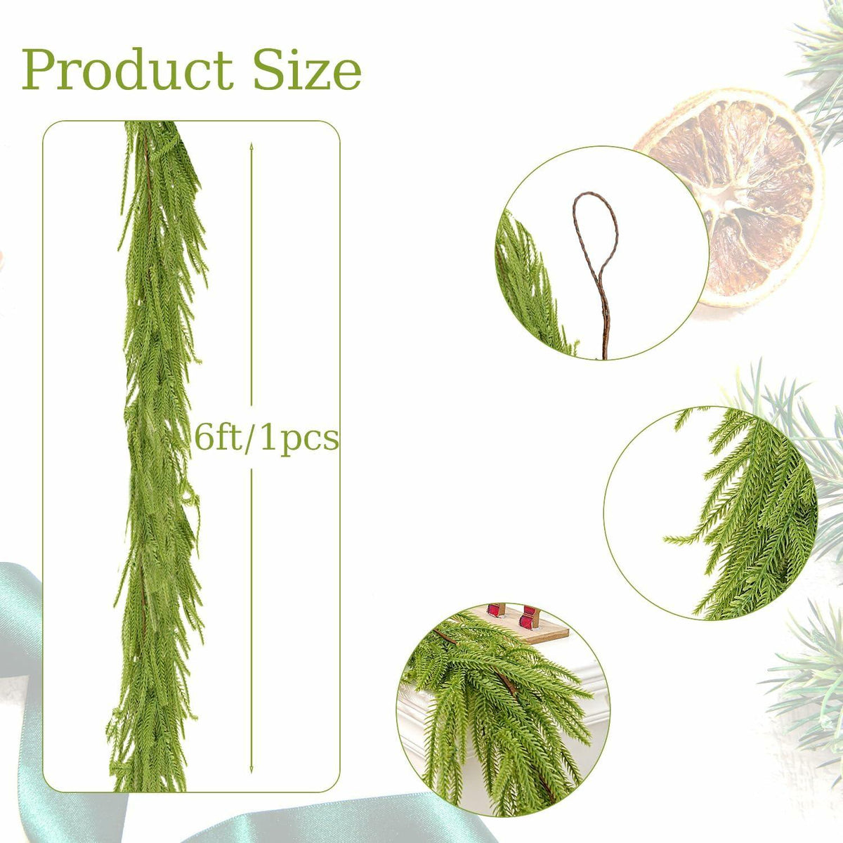 Choonshow 2PCS 6FT Norfolk Faux Pine Christmas Garland Green Decoration
