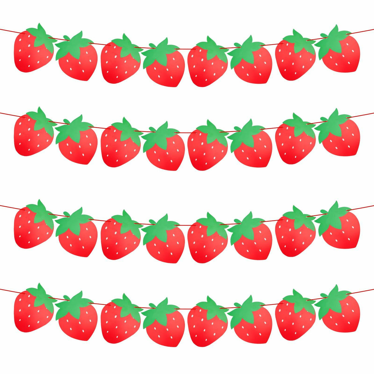 PEUTIER 4pcs Strawberry Party Banners Baby Shower Decorations Red Paper