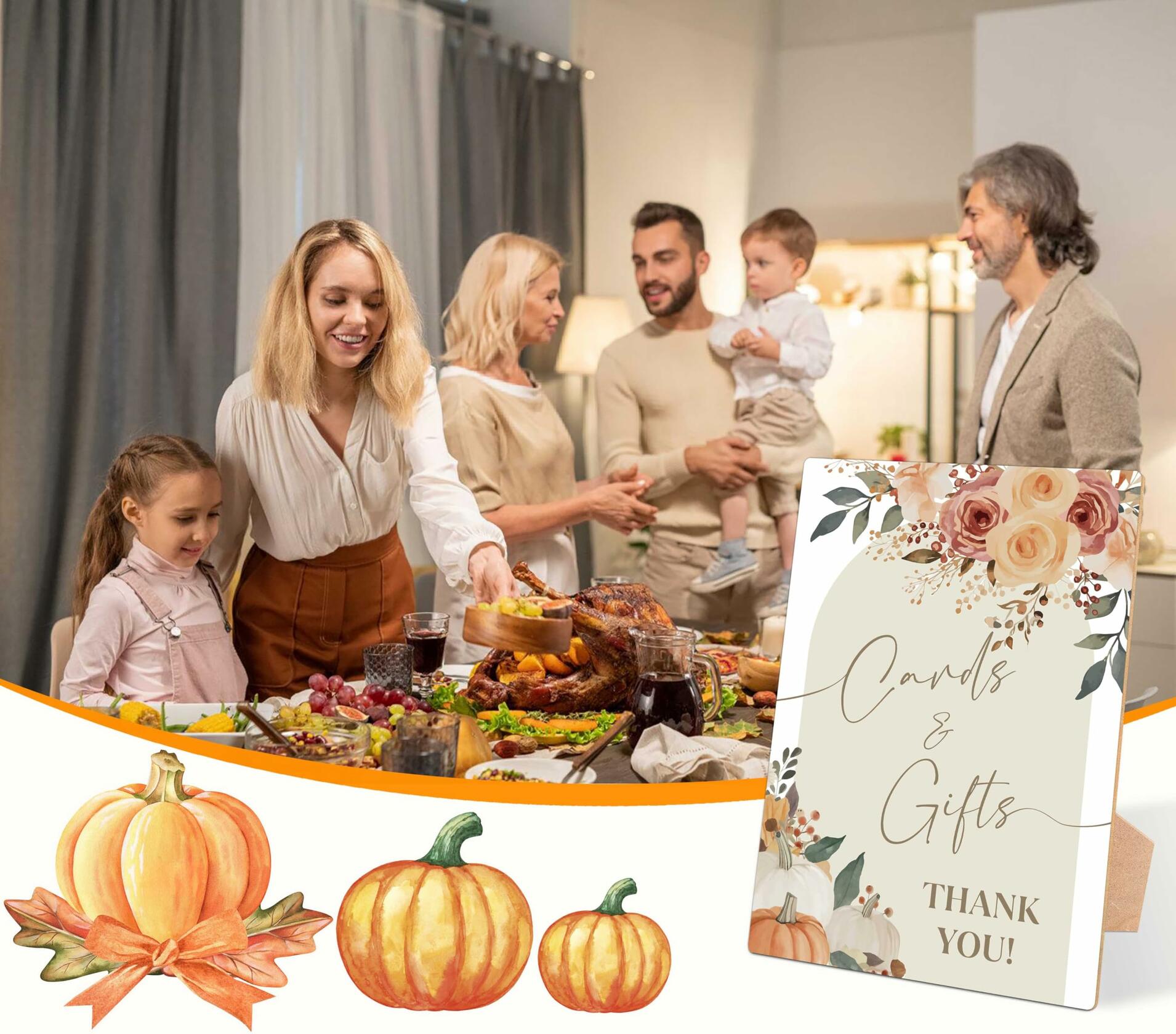 Serach Pumpkin Baby Shower Table Sign Wooden Stand Fall Floral YD16