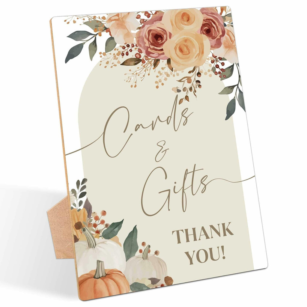 Serach Pumpkin Baby Shower Table Sign Wooden Stand Fall Floral YD16