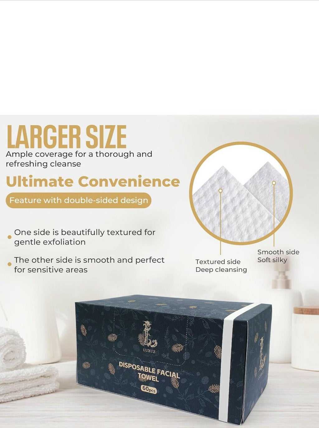 LUXUZ Facial Cleansing Cloths Ultra Soft Dry Wipes XL 60 Count