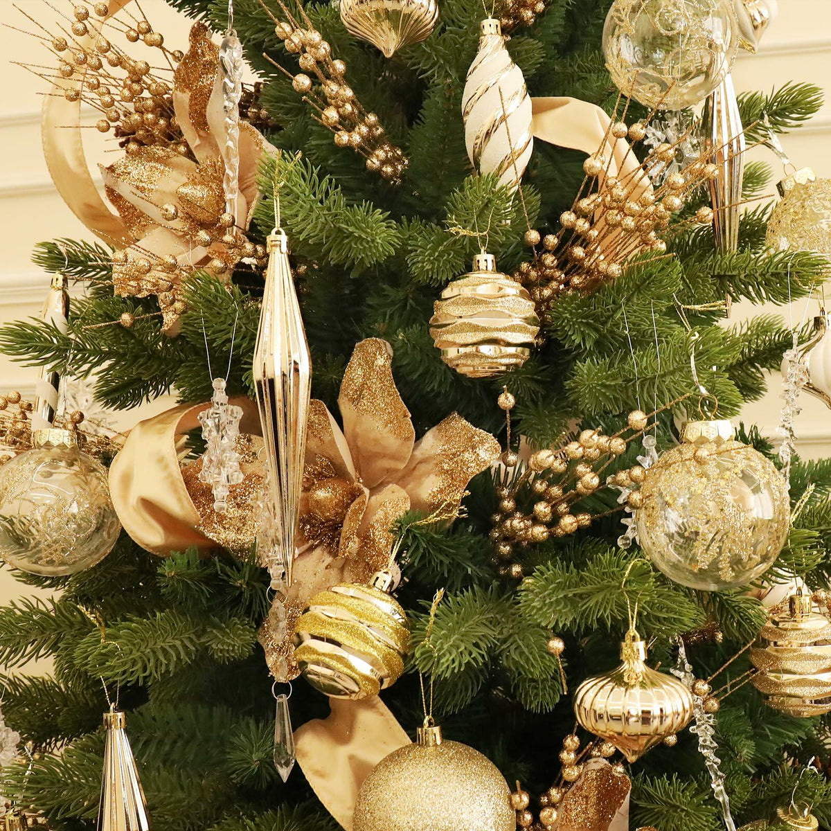 5th LILY Christmas Ball Ornaments Set Shatterproof 24 PCS Champagne Plastic