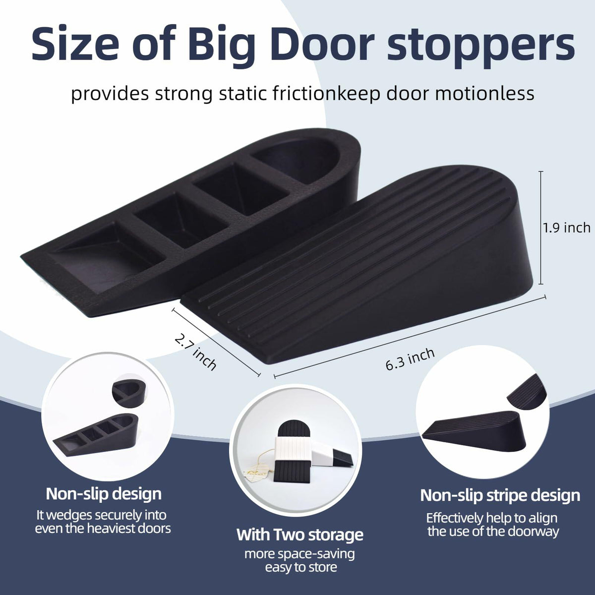ELYXKY Rubber Door Stopper King-Size 2PCS Heavy-Duty Non-Slip Black