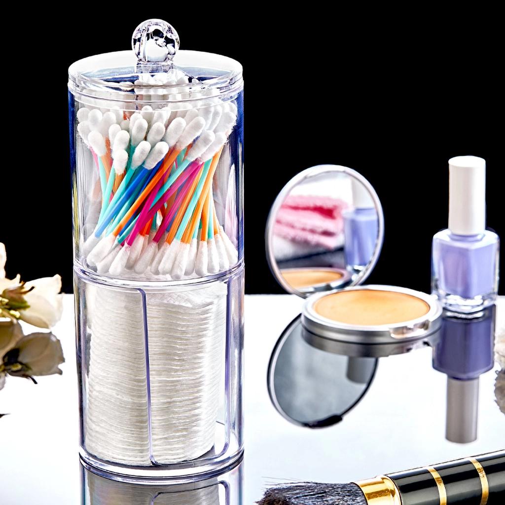 Eklips Two-Tier Cotton Pad Holder Clear Vanity Organizer