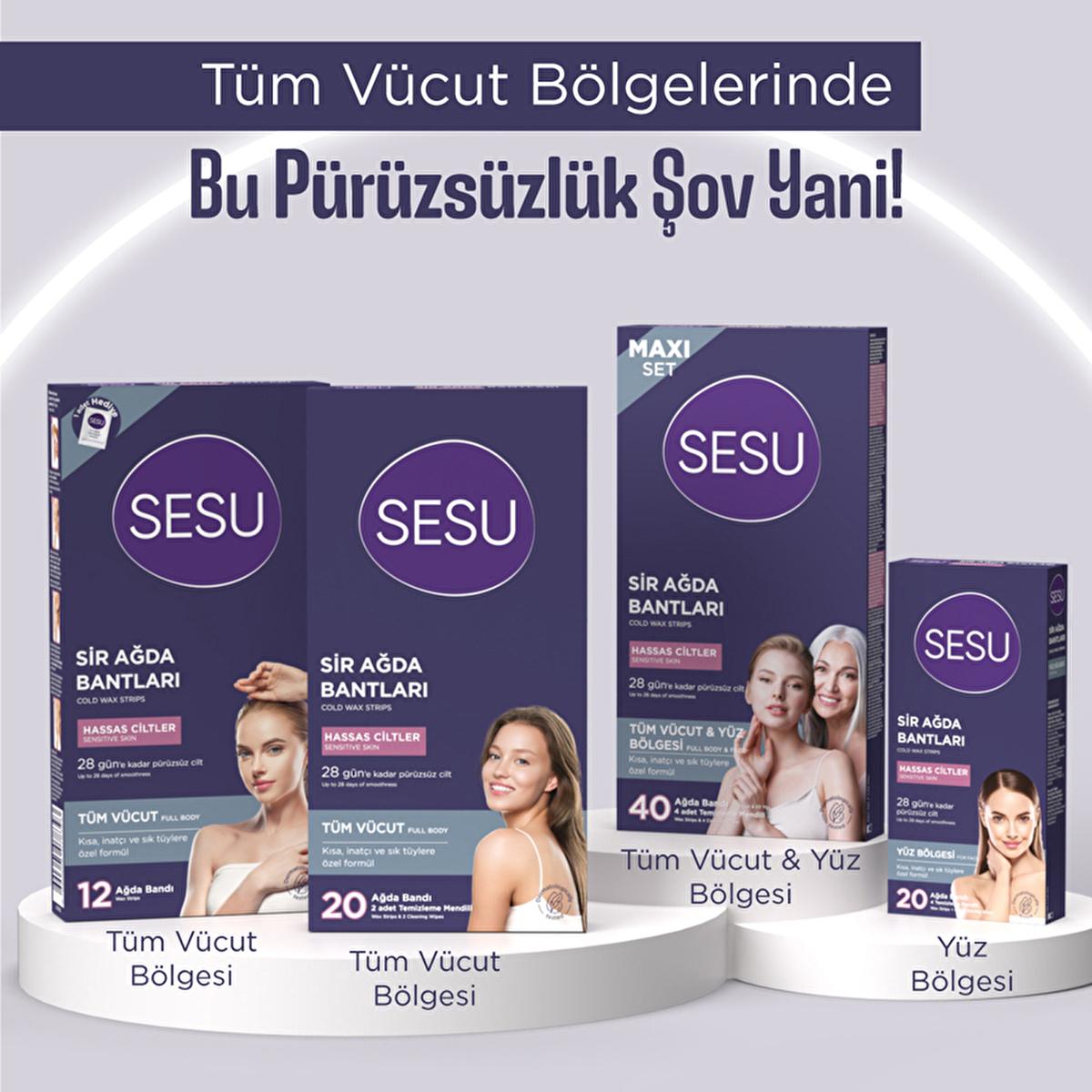 Sesu Sensitive Skin Wax Strips - Gentle Hair Removal for Short Hair, Easy to Use, Sugar-Free Formula